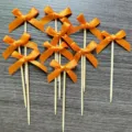 10 Pcs Orange Ribbon Bow Cake Toppers, Cute Fabric Dessert Picks For Party Baking Decor - 10 Pcs Per Pack / Orange Bow Tie Picks