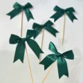 Dark green satin ribbon bow cake toppers, perfect for baking party and dessert decoration. - Dark Green