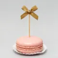Gold bow cake topper, elegant ribbon dessert pick for baking and birthday party decoration. - 10 Pcs Per Pack / Khaki Bow Tie Picks