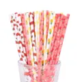 Biodegradable paper drinking straws with cute fruit patterns, colorful disposable party straws. - 25 Pieces Set / Fruit Mix