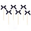 10 pack black bow cake toppers fabric bow dessert baking party decoration sticks - Black