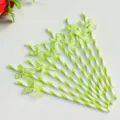 Green striped paper straws with plaid bows for party decoration and birthday setup. - Plaid Bow Fruit Green Striped Straws