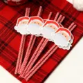 Christmas Santa paper drinking straws, red and white chevron festive party supplies set. - Red Waves & Santa Claus