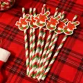 Christmas decorative paper straws party supplies red green striped candy cane set decor - Red, Green and White Striped Straws with Candy Cane