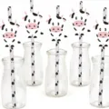 Cute cow paper drinking straws with glass bottles set for party decoration and beverage supplies. - Large Dot Cow Straw