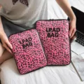 Transparent pink leopard print laptop sleeve cute tablet bag for 11 and 14 inch devices. - 11" / Rose Red