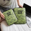 Transparent green leopard print laptop sleeve and iPad inner bag, stylish digital accessory. - 11" / Green