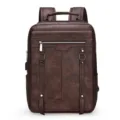 Men's Dark Brown PU Leather Backpack Casual Business Daily Commuter Bookbag Model - Style 2 / Coffee