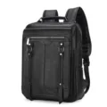 Men's black PU leather casual business laptop backpack with multiple pockets and straps - Style 2 / Black