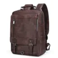 Men's PU leather vintage casual business backpack large capacity commuter laptop school bag - Style 1 / Coffee