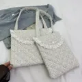 Floral quilted laptop bag set with cute lace ruffles, Korean style tablet tote shoulder bag - 11-Inch Vertical Style / Style B