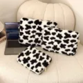 Plush cow print laptop sleeve set, fuzzy tablet bag and shoulder storage bag for women. - 11" / Off White
