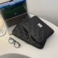 Korean quilted bow laptop sleeve 13 14 inch lightweight protective computer bag students black - 11" / Black