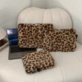 Leopard print fluffy laptop sleeve plush tablet bag 11 13 15 inch cute notebook storage pouch - 11" / Coffee