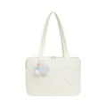 Korean style quilted laptop bag for women, 14 inch cute star pendant commuter sleeve. - With Pendant / White (Includes Charm)