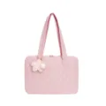 Pink quilted laptop bag for women 14 inch cute tote sleeve with fluffy star charm daily use. - Pink (Includes Charm)