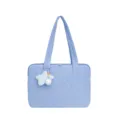 Quilted laptop bag for women 14 inch cute star pendant padded sleeve tote bag light blue - Blue (Includes Charm)