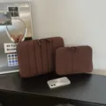 Korean INS style brown quilted laptop sleeve and tablet storage bag, simple stripe protective case. - 11" / Coffee