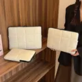 Korean style quilted laptop sleeve 13 15 inch minimalist solid color padded storage bag - 11寸(竖款) / Off White
