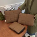 Korean style quilted laptop sleeve minimalist solid color puffy storage bag 13 15 inch - 11寸(竖款) / Coffee