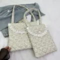 Korean quilted floral laptop bag with elegant white lace trim shoulder handbag 11 inch. - 11-Inch Vertical Style / Style C