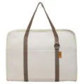 Borsa per laptop in tela minimalista per ufficio, pratica borsa beige con manici marroni. - Bianco avorio
