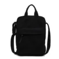 Black corduroy laptop backpack minimalist solid color travel school bag for daily use - Black