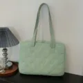 Sacoche d'ordinateur matelassée verte avec jolie broderie nœud, cabas 14 pouces tendance. - Vert