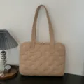 Sac cabas pour ordinateur matelassé beige avec nœuds brodés, sac d'épaule 14 pouces - Marron