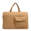 Quilted laptop handbag for women, lightweight solid color computer sleeve with front pocket. - 15 Inch / Khaki