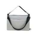 Light grey grid 14-inch laptop shoulder bag, stylish commuter sleeve with adjustable black strap. - L / Gray