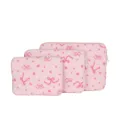 Pink quilted laptop sleeve set with cute embroidered bows and stars, soft tablet storage bag. - S / Pink