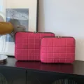 Pink glitter laptop sleeve case bag with dual zippers and stylish square quilted design for 13 inch. - S / Plum Red