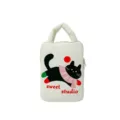 Korean Cute Black Cat Canvas Laptop Sleeve And Tablet Storage Bag White Handbag Case - Rice White Vertical