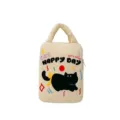 Cute Korean style laptop sleeve with cute black cat print, portable tablet handbag for daily. - Light Yellow Vertical Style