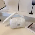 White quilted puffer handbag cosmetic bag portable travel makeup storage pouch cute design - White