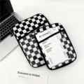 Black and white checkerboard iPad sleeve fleece lined protective tablet case with transparent pocket. - 11" / Black and White