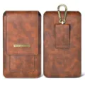 Vintage crazy horse leather phone waist bag belt holster double layer outdoor case - Brown