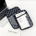 Korean checkered plush anti-shock iPad sleeve protective tablet storage bag for daily use - 11" / Black and Gray