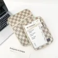 Korean checkerboard laptop sleeve tablet protective case shockproof storage pouch beige - 11" / Khaki White