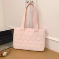 Pink quilted heart tote bag stylish commuter laptop bag casual shoulder handbag for women - 14" / Without Pendant / Pink