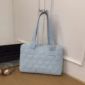 Light blue quilted heart tote bag, casual shoulder handbag, large capacity laptop bag style. - 14" / Without Pendant / Blue