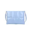Light blue glossy padded laptop shoulder bag, stylish quilted crossbody messenger bag for work. - Blue