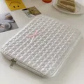 White quilted heart laptop sleeve with cute bow for 11 13 inch iPad tablet protective bag - 15-15.6 Inch / White
