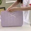Cute purple quilted heart laptop sleeve with white bow, perfect for 11/13 inch tablet storage. - 15-15.6 Inch / Purple