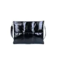 Black shiny quilted laptop messenger bag crossbody padded bag for 15.6 inch notebook and ipad - Black