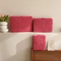 Cozy plush striped laptop sleeve and tablet pouch set, soft fuzzy material, stylish daily bag. - 11" / Pink