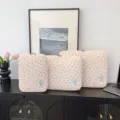 Korean style quilted laptop sleeve with cute pink bow pattern, 13 inch protective storage bag. - S / White