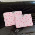 Pink cute bow pattern laptop sleeve ipad storage bag high quality aesthetic design travel chic - S / Pink