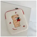 Cute embroidered laptop sleeve with bear and cherry pattern, 11/13 inch inner storage bag. - 13" / Cherry